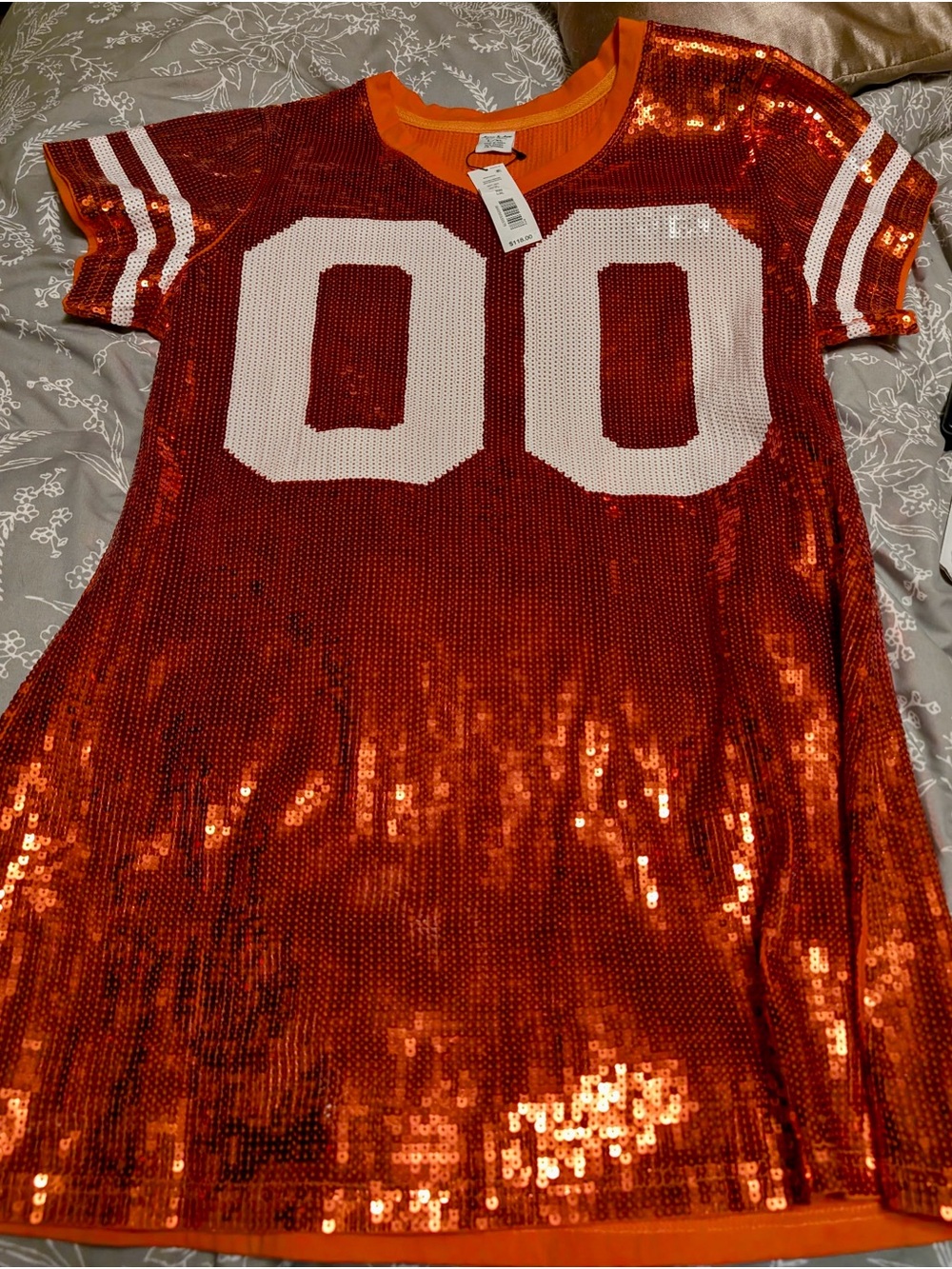 Orange Sequin Graphic T-Shirt Jersey Dress NWT